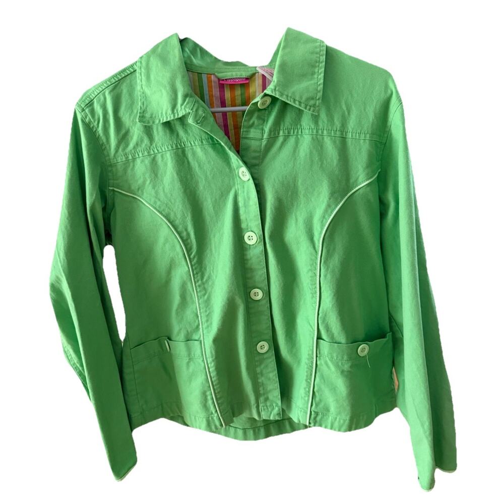 Pappagallo Women’s Preppy Green Button Up Jacket With Button Pockets Size 10